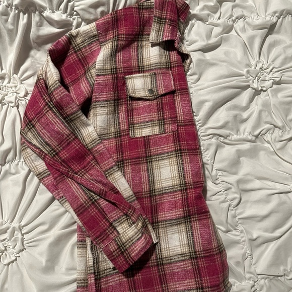 Plaid Women's Jacket - Pink and Cream - Picture 2 of 6